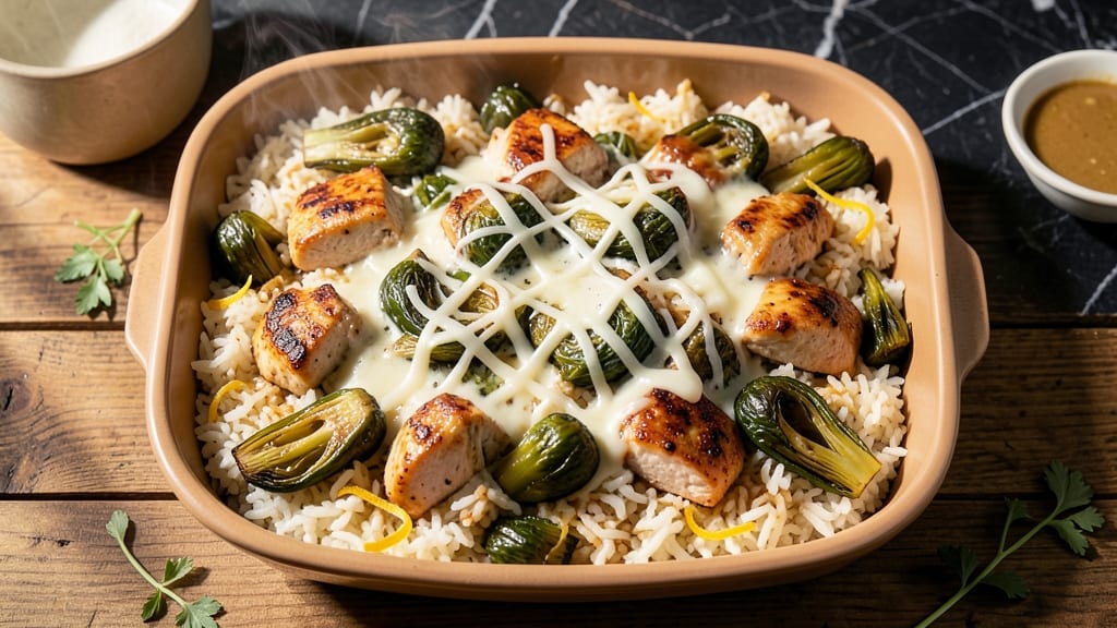 Chicken Artichoke Rice Casserole Recipe: Cheesy Crisp Top and Tender Bites in One Pan