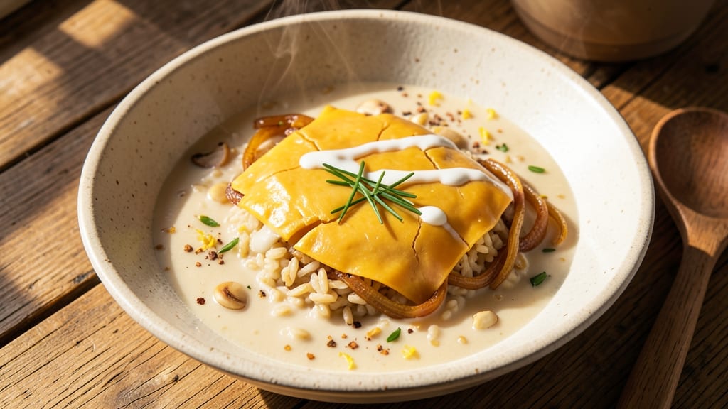 Cheddar Cheese Soup and Rice Recipe: Velvety Melted Cheese Meets Toasted Rice Crunch