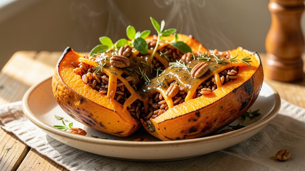 Butternut Squash Stuffed With Wild Rice Recipe: Sweet-Roasted Squash Meets Earthy Rice