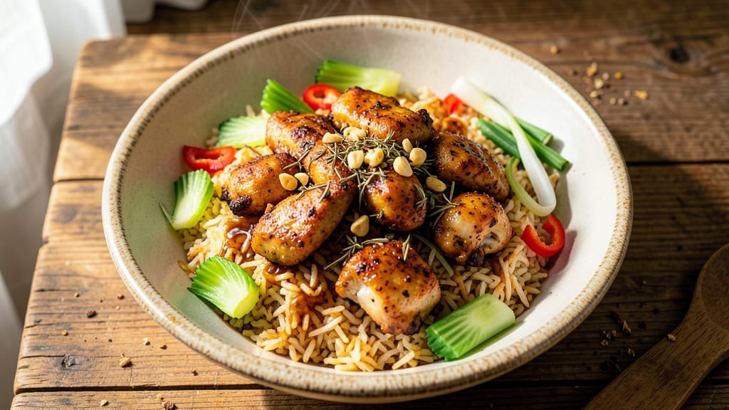 Cameroonian Fried Rice Recipe: Crispy Celery Crowns and Five-Spice Heat