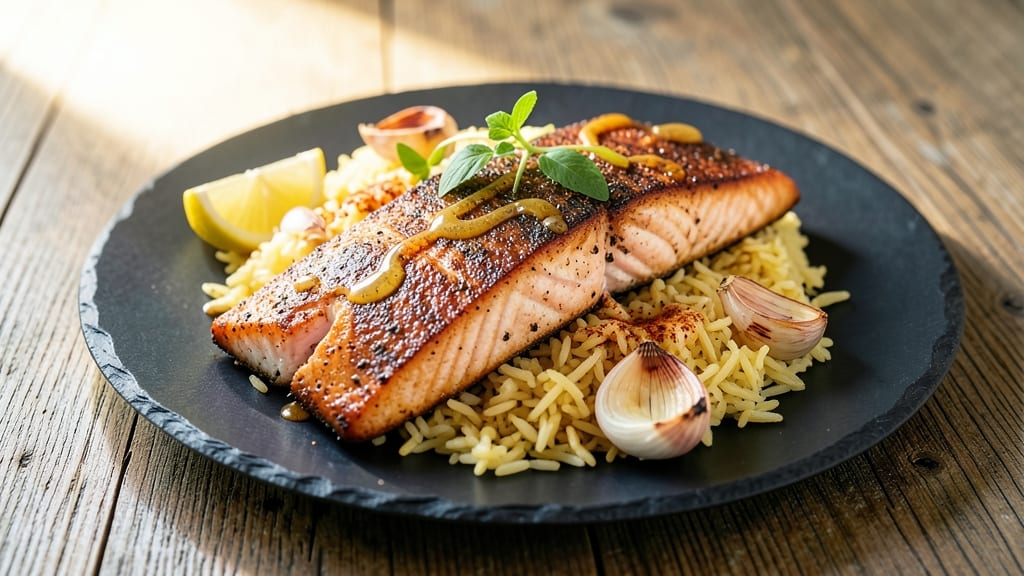 Cajun Salmon and Rice Recipe: Spicy Crispy Fish Over Smoky Jasmine Grains