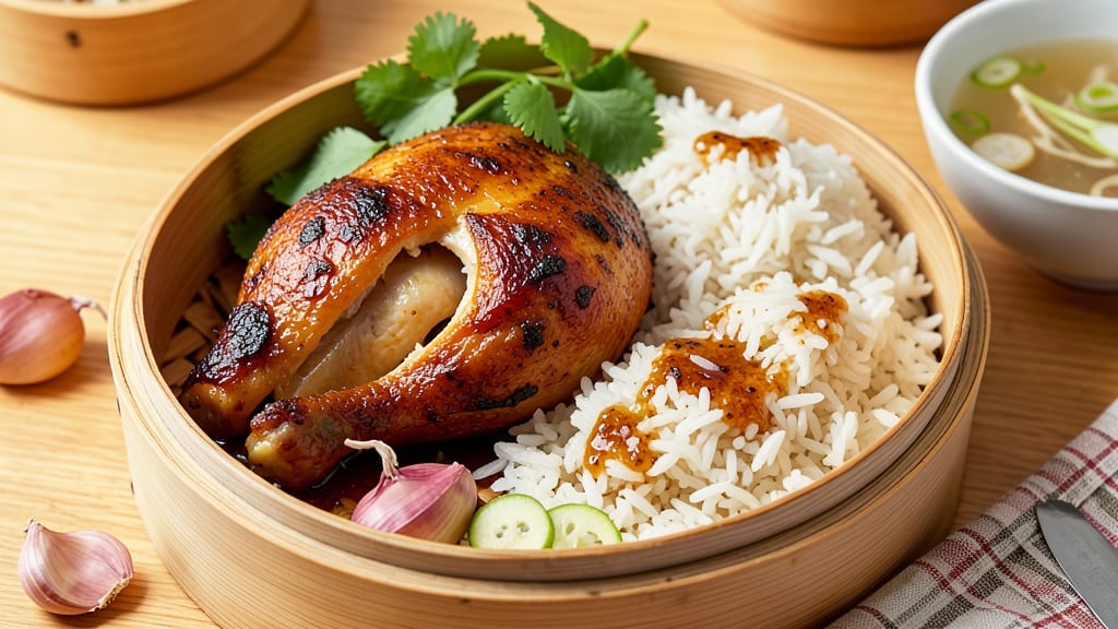Chicken Rice Roasted Chicken Recipe: Crispy Skin and Fragrant Five-Spice Rice Harmony