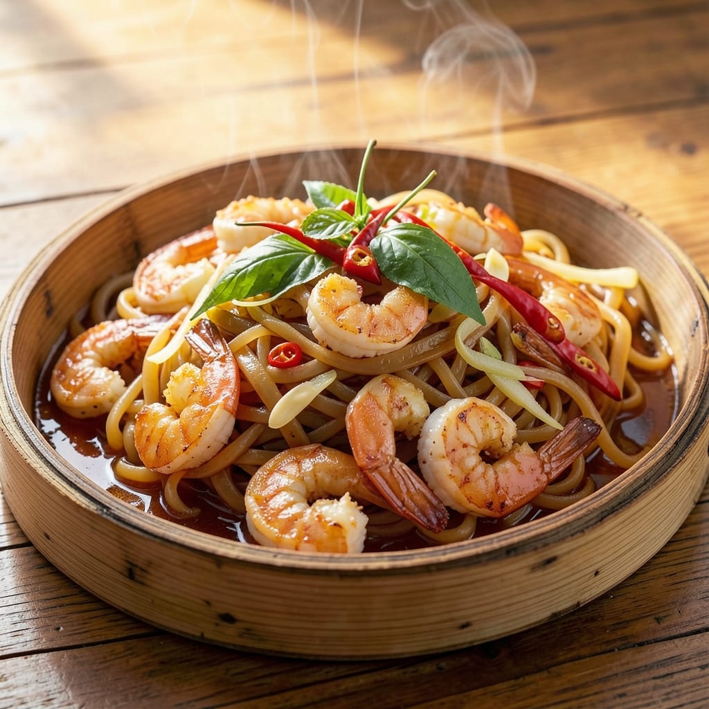 Asian Shrimp and Rice Noodles Recipe: Garlicky Ginger Wok-Fried Freshness in 20 Minutes