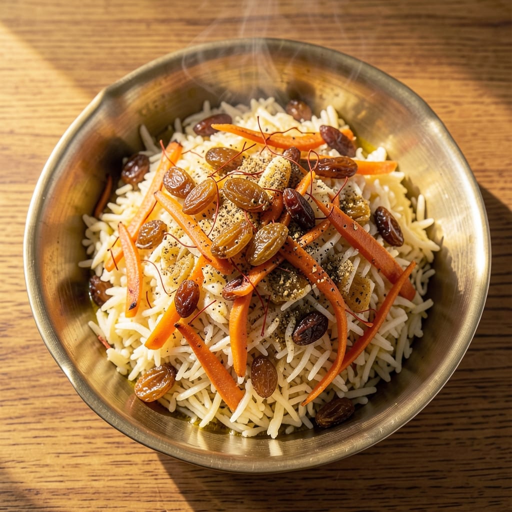Afghani Rice with Carrots and Raisins Recipe: Saffron-Infused Sweetness in One Pot