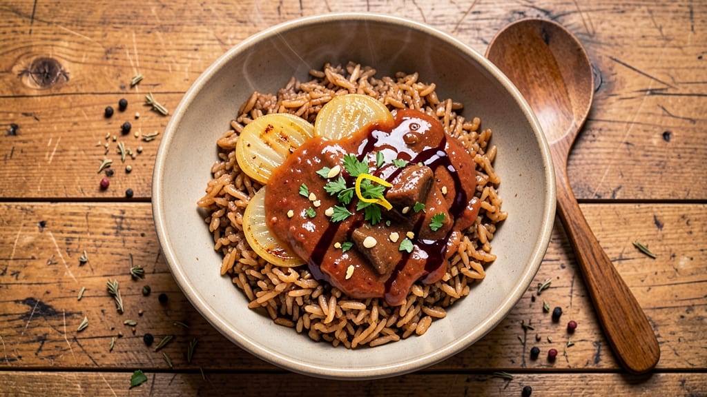 Brown Rice Recipe with Beef Consomme and French Onion Soup: Deep Umami Broth Fusion in One Pot