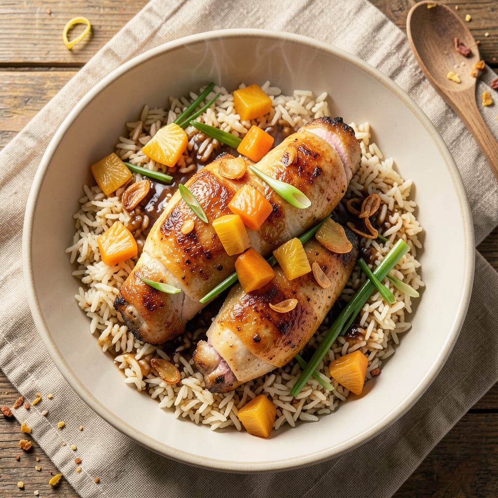 Air Fryer Pineapple Chicken and Rice Recipe: Caramelized Pineapple Crisp Over Fluffy Rice