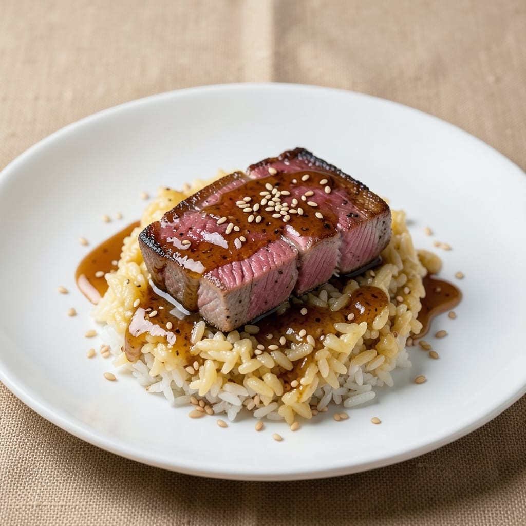 Asian Tuna Steak Recipe With Rice: Seared Rare Perfection Over Garlic Fried Rice