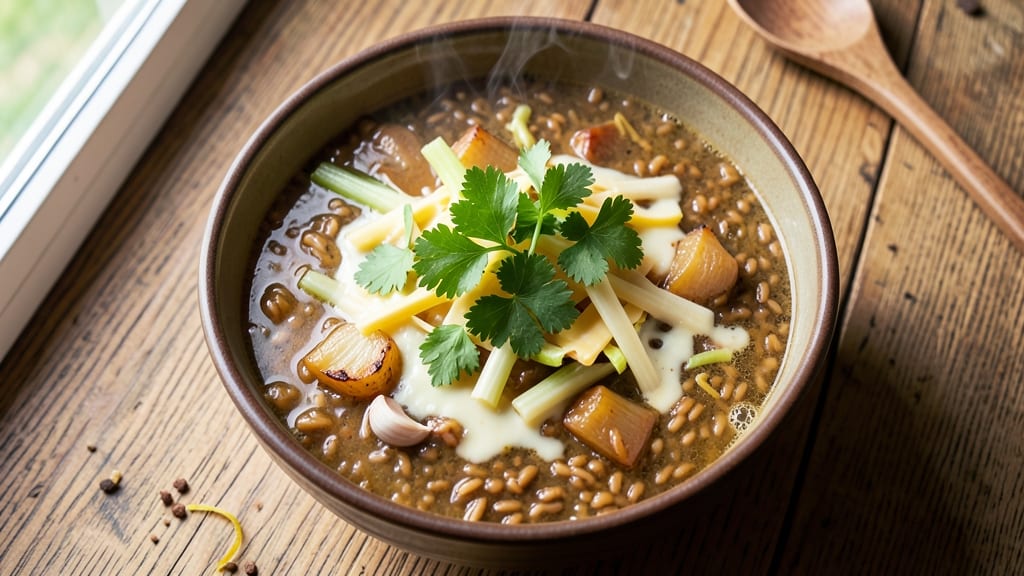 Cheesy Wild Rice Soup Recipe: Velvety Texture With Crispy Celery Topping