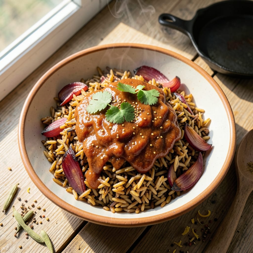 Arabic Brown Rice Recipe: Savory Cumin and Barberry Crunch Base