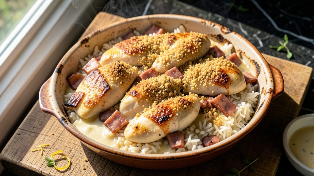 Chicken Ham and Rice Casserole Recipe: Savory Baked Layers With Crispy Celery Topping
