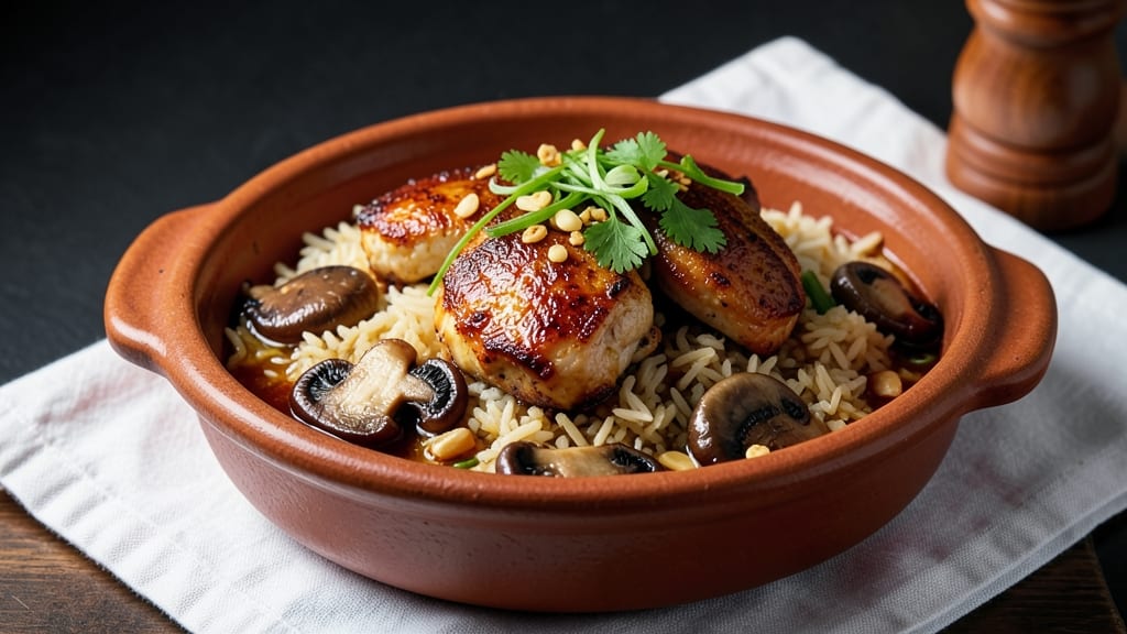 Chicken Mushroom Claypot Rice Recipe: Savory Claypot Crunch Over Fragrant Rice