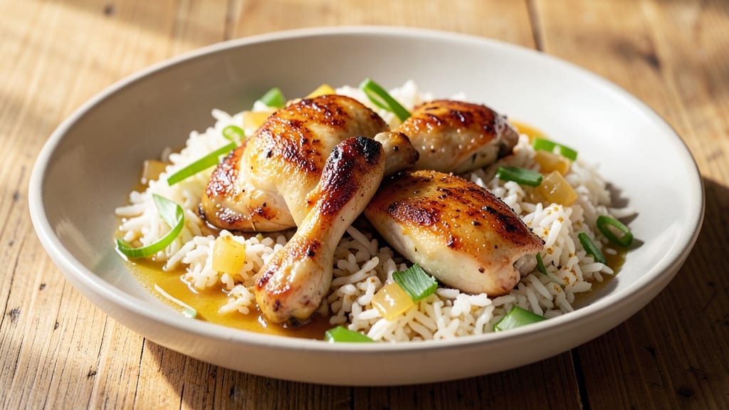 Chicken and Rice Crockpot Recipe No Cheese: Savory Celery Crown Crunch Over Fluffy Grains