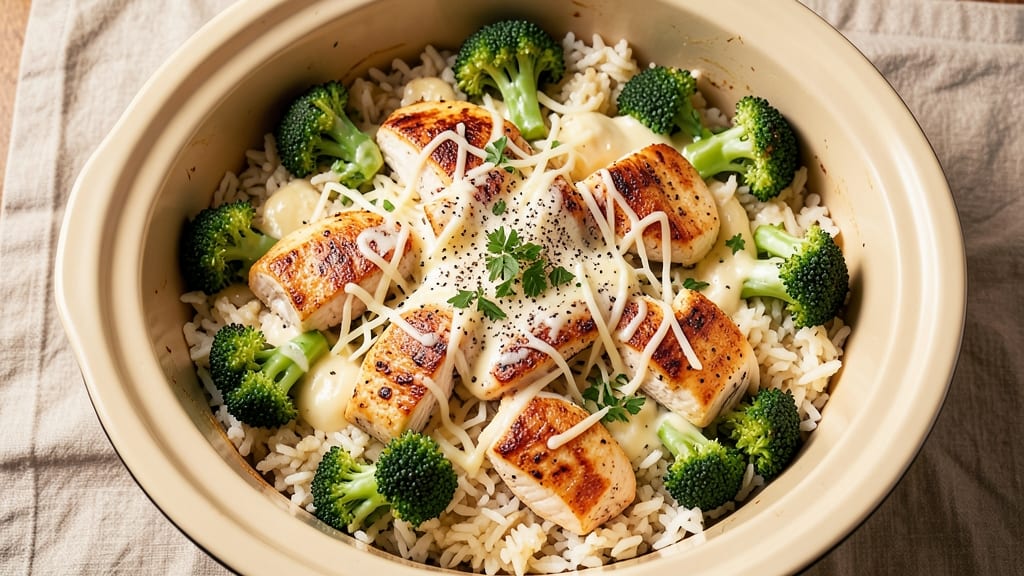 Chicken Broccoli Rice Casserole Crock Pot Recipe: Melty Cheese Crust Meets Hearty Crock Pot Simplicity