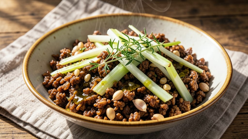 Brown Rice Farina Recipe: Crispy Celery Crowns Over Nutty, Toasted Grains