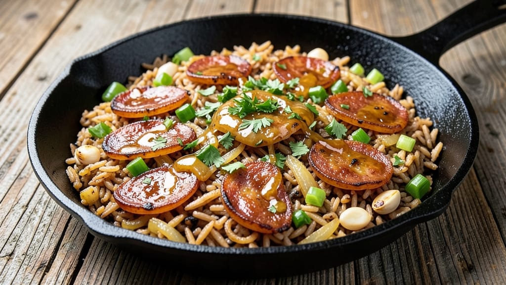 Brown Rice and Dirty Rice Recipe: Smoky Sausage and Celery Crunch in One Pan