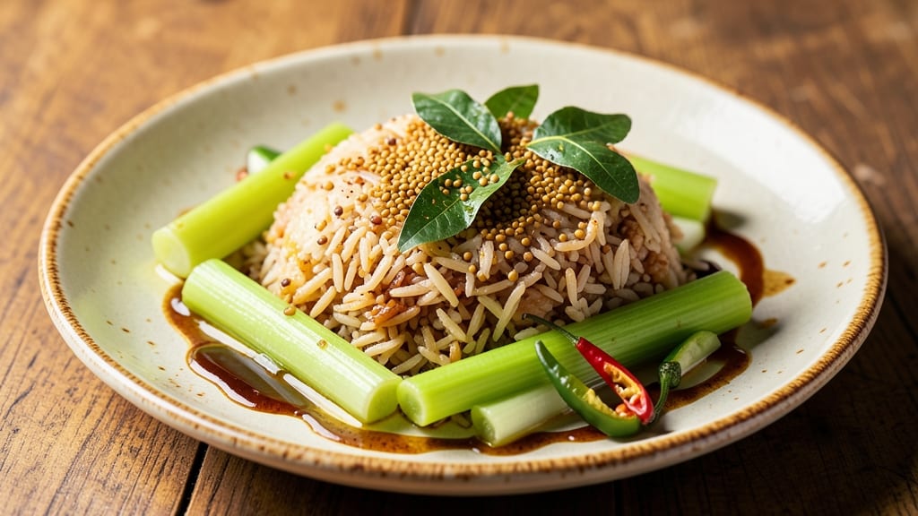 Celery Rice Indian Recipe: Five-Spice Crunch Over Fragrant Jasmine Grains