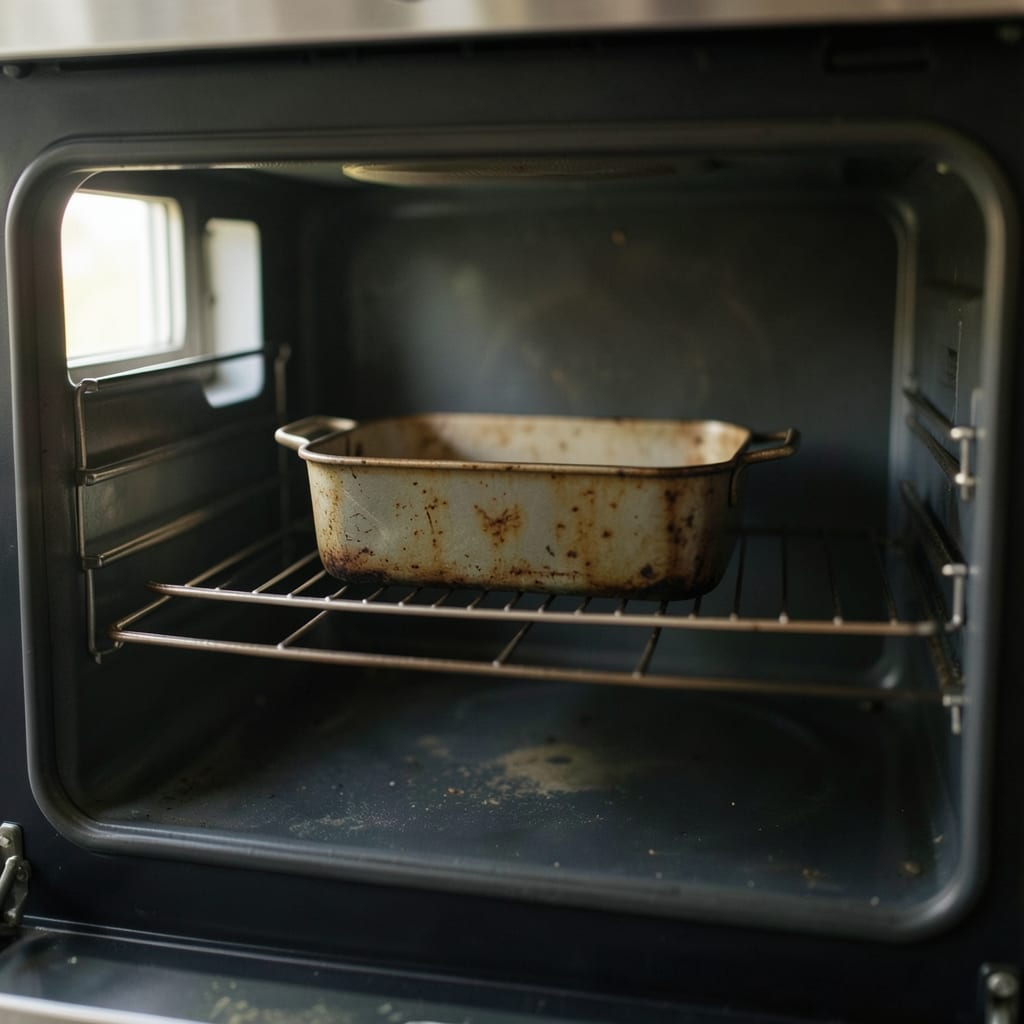 An ordinary home oven with one tin in it