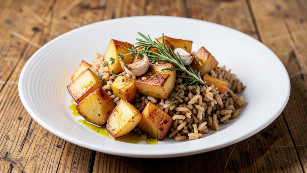 Brown Rice and Potatoes Recipe: Crispy-Topped One-Pan Harmony