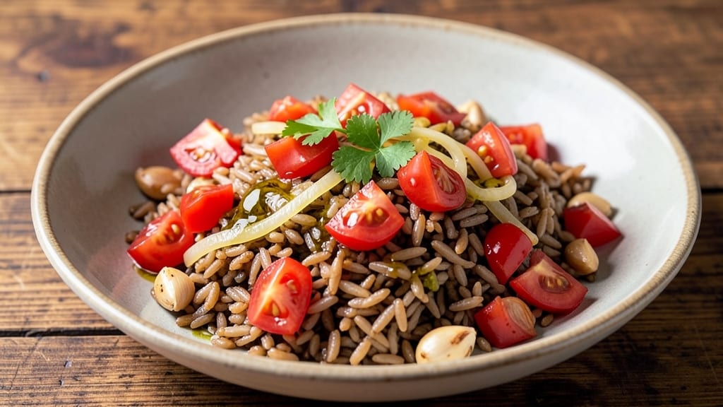 Brown Rice with Diced Tomatoes Recipe: Savory One-Pan Meal in 25 Minutes