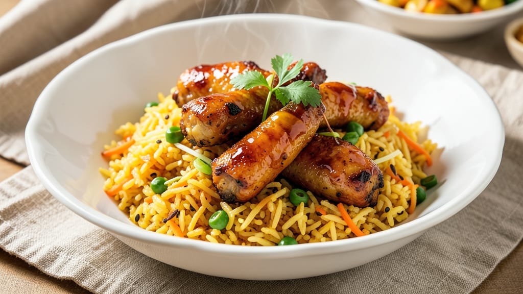 Chicken Wings and Fried Rice Recipe: Crispy Celery Crowns Meet Savory Wok Heat