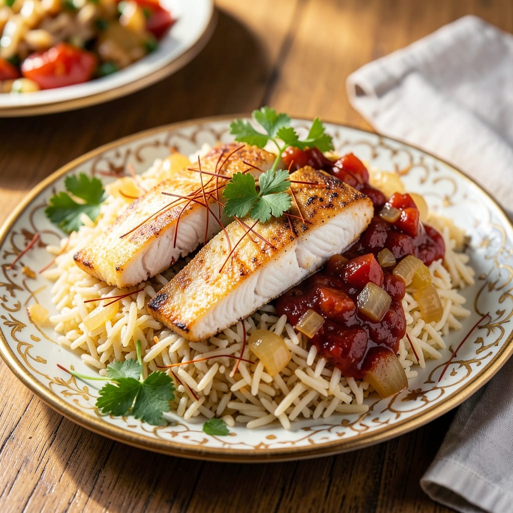 Arabic Fish and Rice Recipe: Saffron-Infused Fragrance With Charred Tomato Depth
