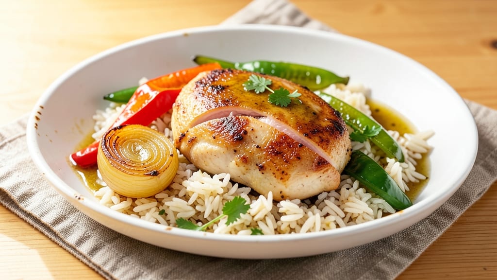 Chicken, Onion, Peppers, and Rice Recipe: One-Pan Sizzling Medley With Golden Crust