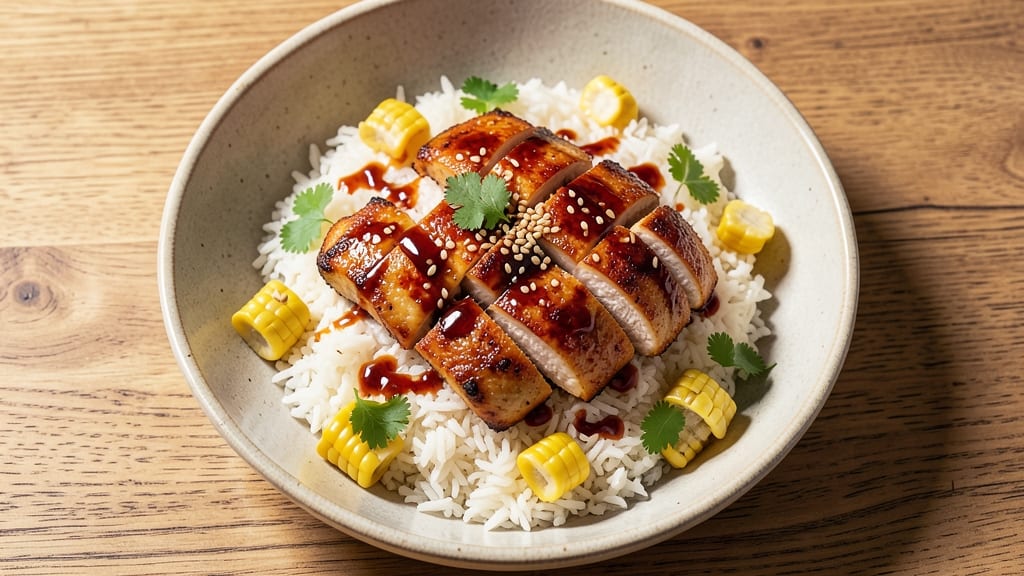 Chicken Corn Rice Bowl Recipe: Sweet-and-Spicy Chicken with Buttery Rice
