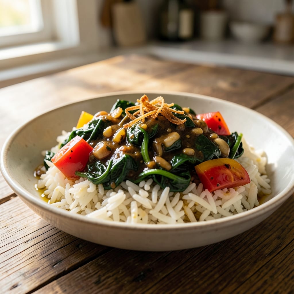 African Spinach and Rice Recipe: West African Tomato-Pepper Base Magic