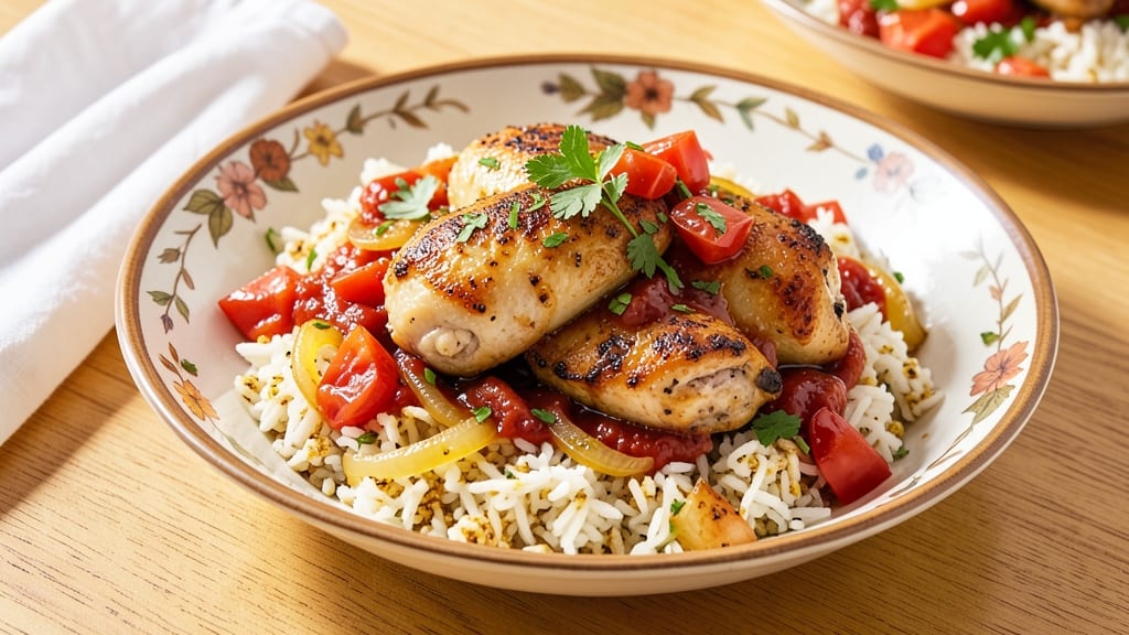 Chicken and Rice Turkish Recipe: Spiced Tomato Gravy Over Fragrant Jasmine Rice