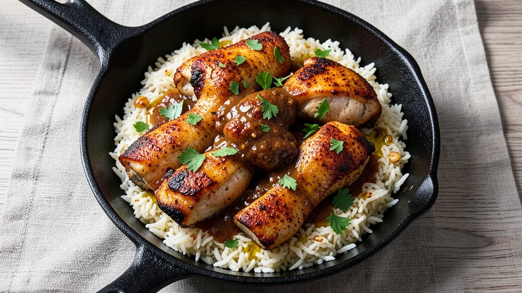 Chicken Thighs and Rice Skillet Recipe: Smoky Garlic Crisp With Fluffy Grains