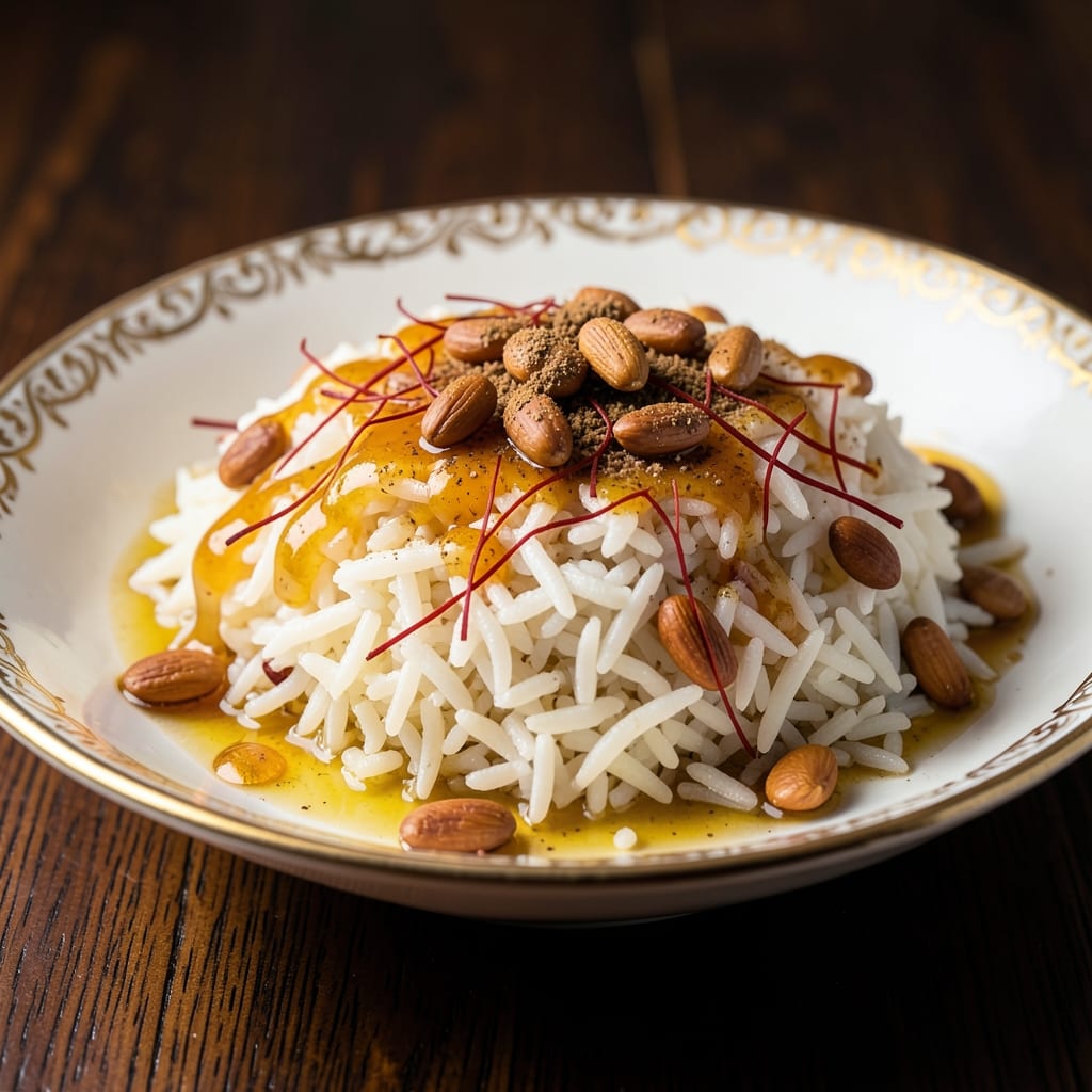 Arabic Sweet Rice Recipe: Saffron-Infused Crunch With Toasted Pine Nuts
