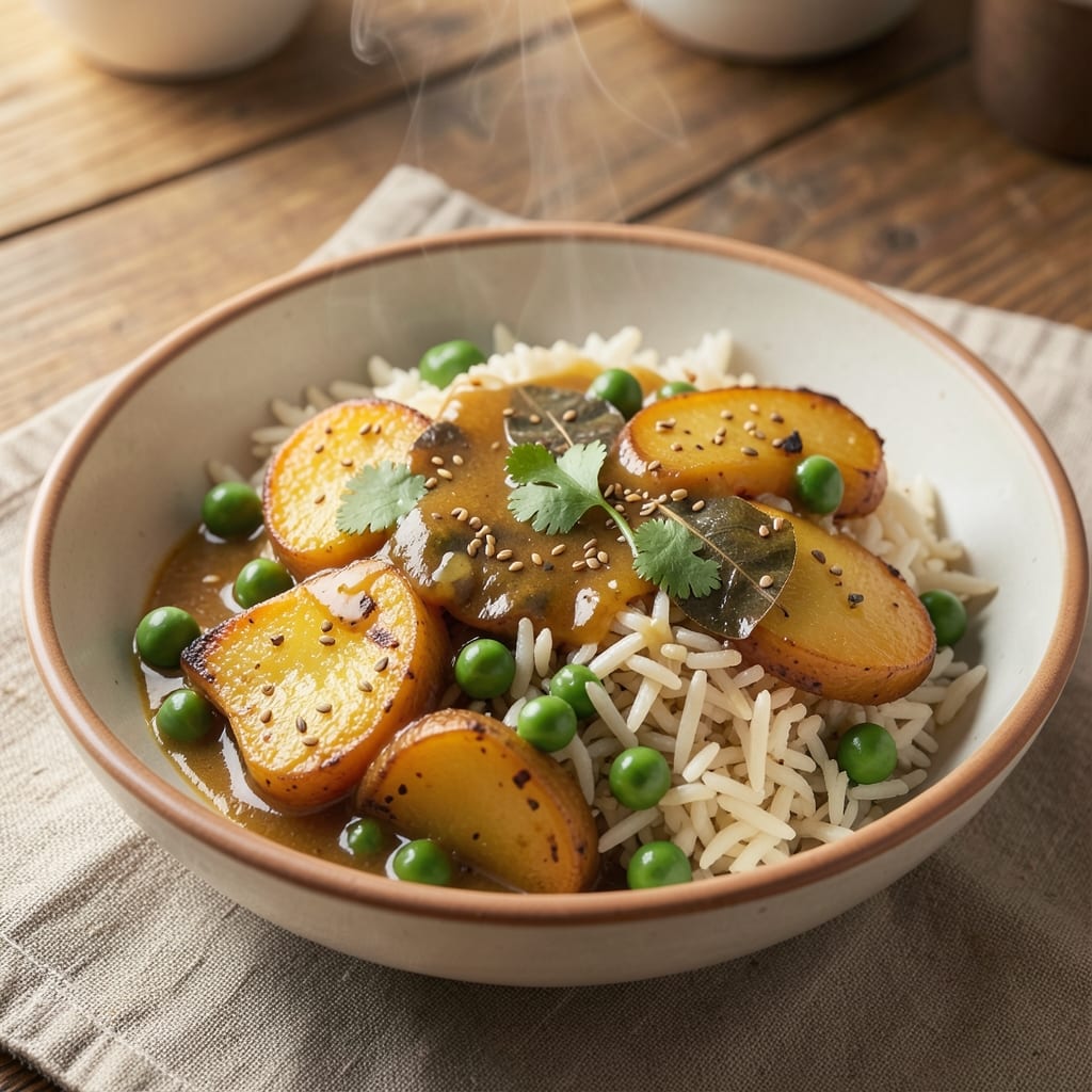 Aloo Matar Rice Recipe: Potato Pea Pilaf With Toasted Spice Crunch